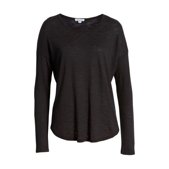 Splendid Nordstrom Crewneck Slub Jersey Tee Long Sleeves Black Size Small - Picture 9 of 9